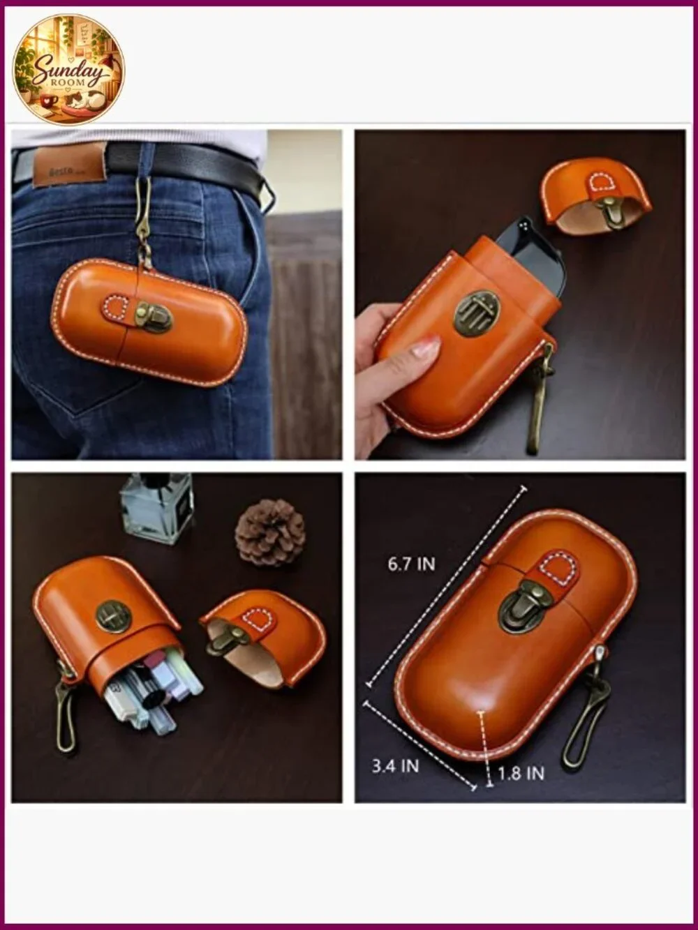 Hard Shell Leather Eyeglass Case Retro Sunglasses Protection Box with Hook
